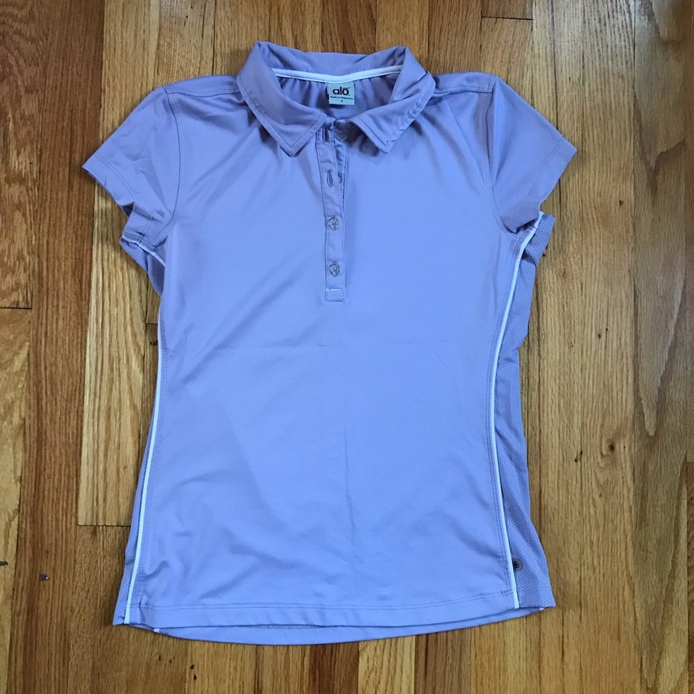 Alo CoolFit Women’s Lavender Short Sleeve Tennis Polo Top Small